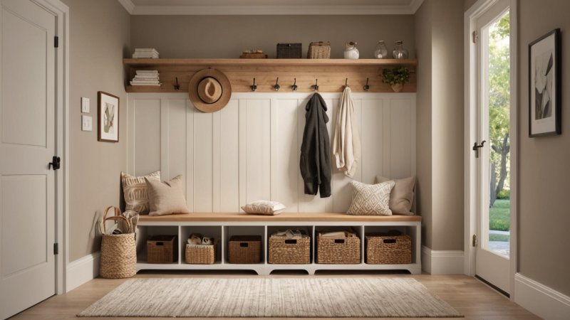 entré indretning, bolig design, førstehåndsindtryk, opbevaringsløsninger, atmosfære