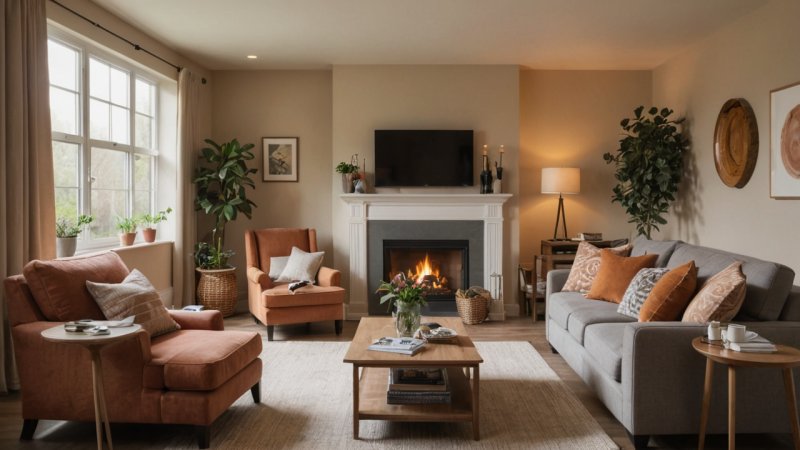 indretningsdesign, sociale interaktioner, åbne rum, farvepsykologi, møbleringslayout, personlige elementer, udendørs rum