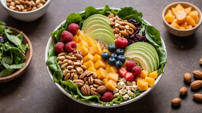 kreative salater, salatopskrifter, sund kost, salatpræsentation, smagfulde salater