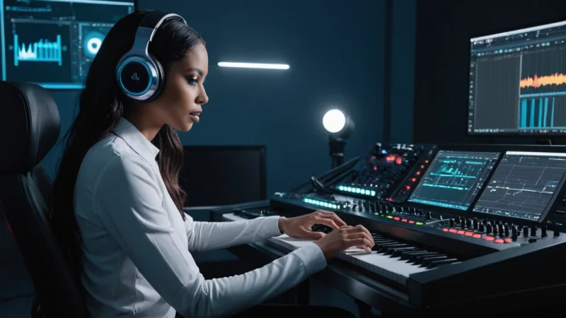 AI i musik, musikproduktion, teknologi i musik, generative værktøjer, musik komposition, musikindustri, etiske overvejelser